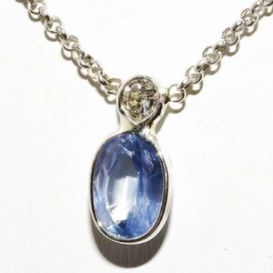 Natural Blue Sapphire & Diamond Pendant Necklace